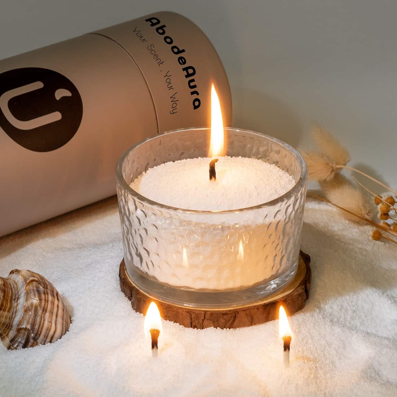 AbodeAura Unscented PALMWAX Pearled Candle Gift Set, 18 oz Glass Container
